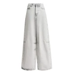 Off-white dirty-effect finish wide-leg jeans