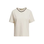 Off-white organic cotton T-shirt with chain-embellished neckline