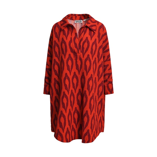 Orange and burgundy printed oversized mini dress