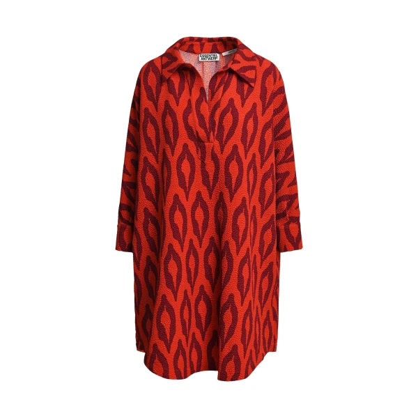 Orange and burgundy printed oversized mini dress