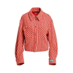 Orange and cream checked wool-blend jacket with patch pockets