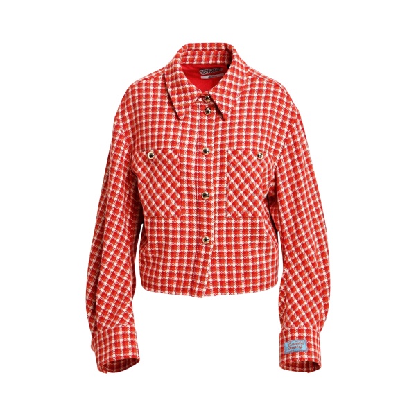Orange and cream checked wool-blend jacket with patch pockets