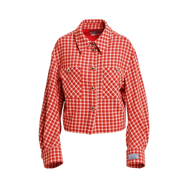 Orange and cream checked wool-blend jacket with patch pockets