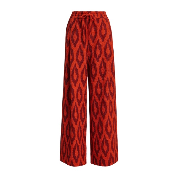 Orange and dark red printed wide-leg pants
