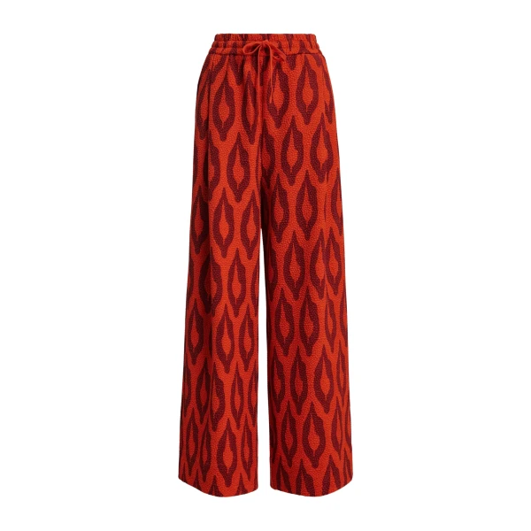 Orange and dark red printed wide-leg pants