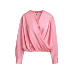 Pink draped wrap top with V-neck