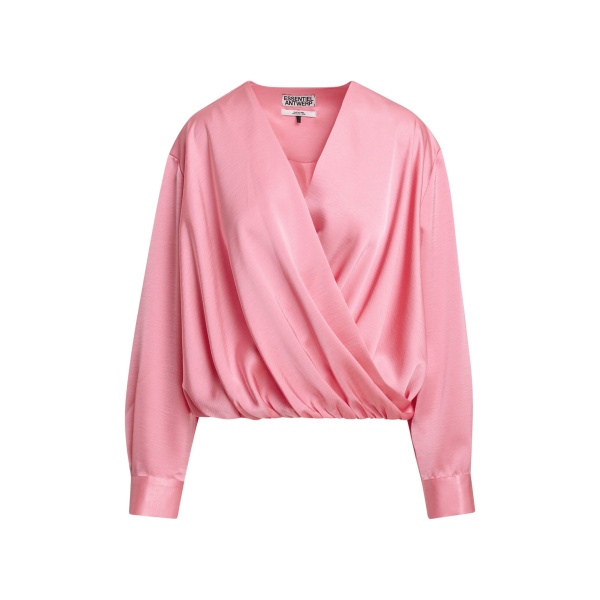 Pink draped wrap top with V-neck