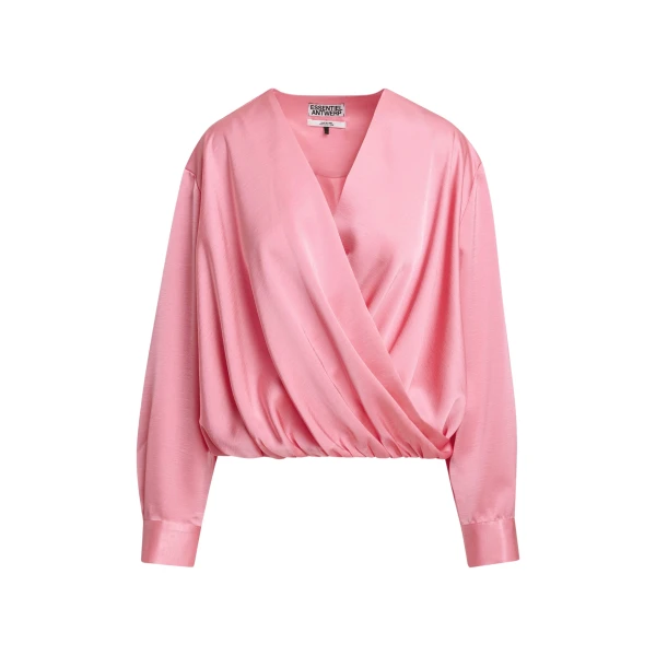 Pink draped wrap top with V-neck