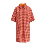 Red and cream checked mini dress with patch pockets