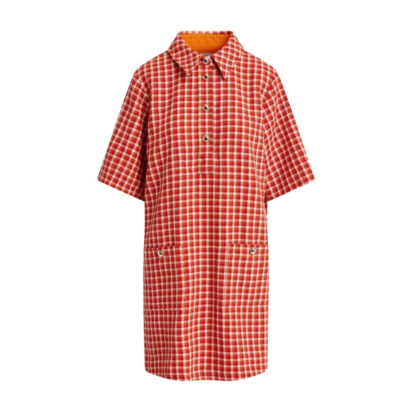 Red and cream checked mini dress with patch pockets