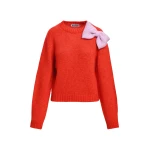 Red and pink bow-embellished knitted sweater
