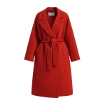Red belted wool coat