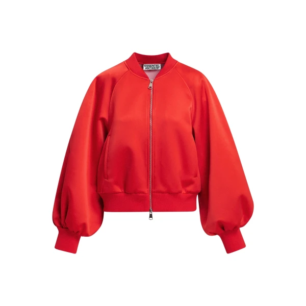 Red bomber jacket with voluminous sleeves