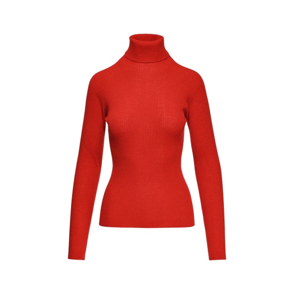 Red ribbed wool-blend turtleneck sweater