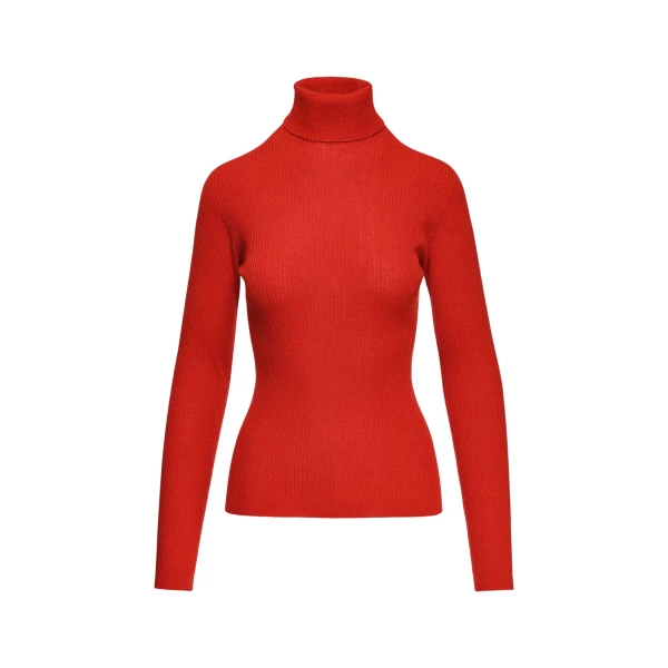 Red ribbed wool-blend turtleneck sweater