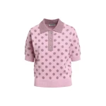 Vintage pink and mauve polka-dot jacquard knit polo