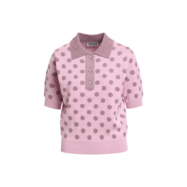 Vintage pink and mauve polka-dot jacquard knit polo
