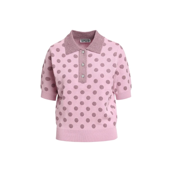 Vintage pink and mauve polka-dot jacquard knit polo