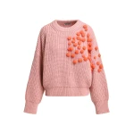 Vintage pink and orange pompon-embellished knitted sweater