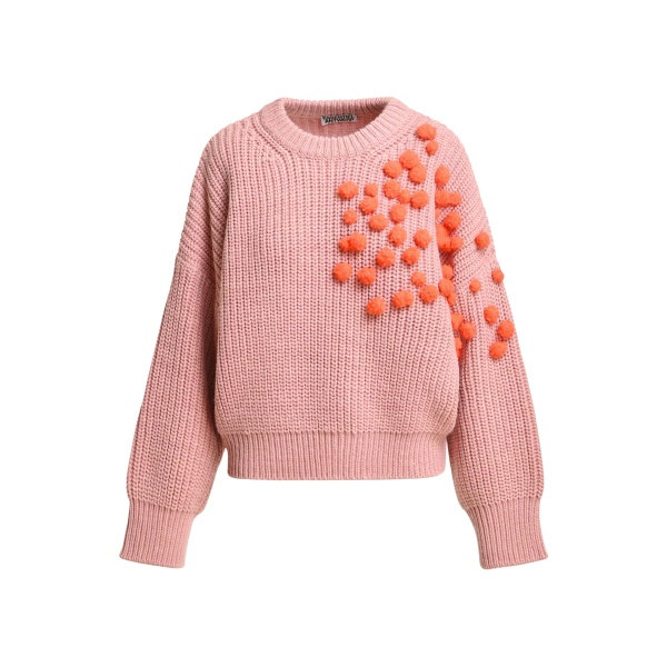 Vintage pink and orange pompon-embellished knitted sweater