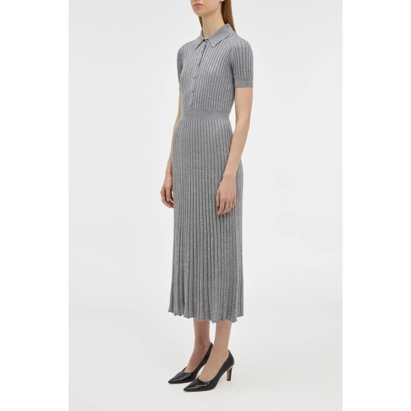 Gabriela Hearst Amor Knit Midi Dress in Heather Grey Cashmere Silk, view 2