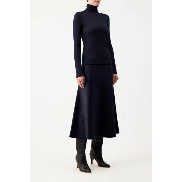 Gabriela Hearst Costa Knit Turtleneck in Dark Navy Cashmere Silk, view 2