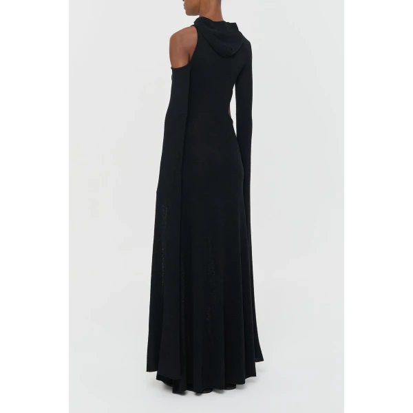 Gabriela Hearst Daya Cutout Knit Hoodie Maxi Dress in Black Mulberry Silk, view 5