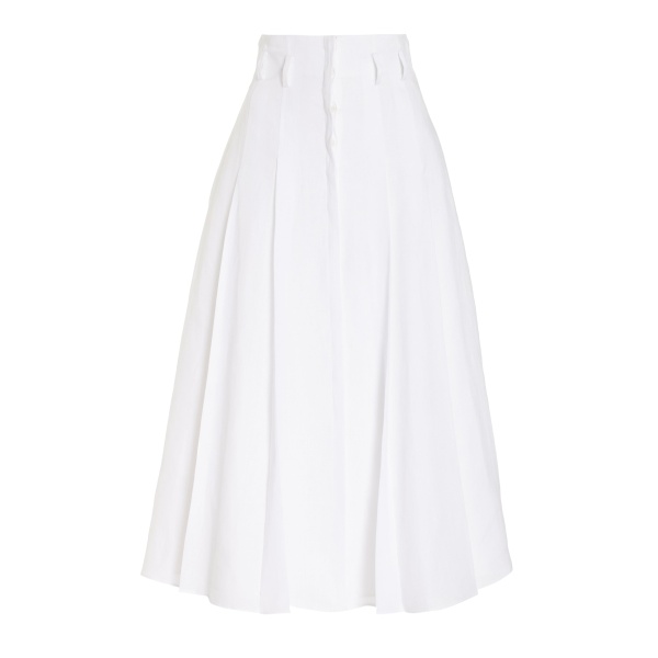 Gabriela Hearst Dugald Pleated Midi Skirt in White Aloe Linen