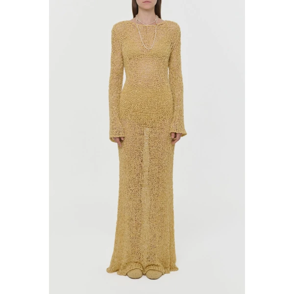 Gabriela Hearst Elinea Knit Maxi Dress in Hay Silk Cashmere Linen, view 3