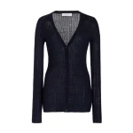 Gabriela Hearst Emma Pointelle Knit Cardigan in Dark Navy Cashmere Silk