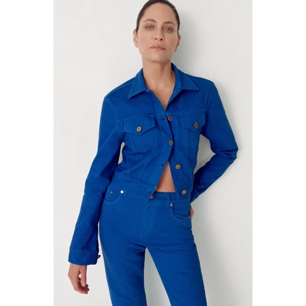 Gabriela Hearst Ezra Bootcut Cropped Jean in Cobalt Recycled Cotton Denim, view 6
