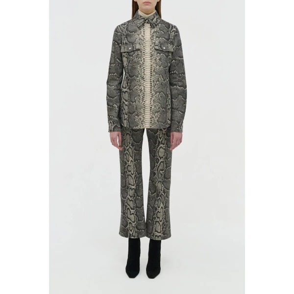 Gabriela Hearst Ezra Bootcut Cropped Jean in Greyscale Recycled Printed Cotton Denim, view 6