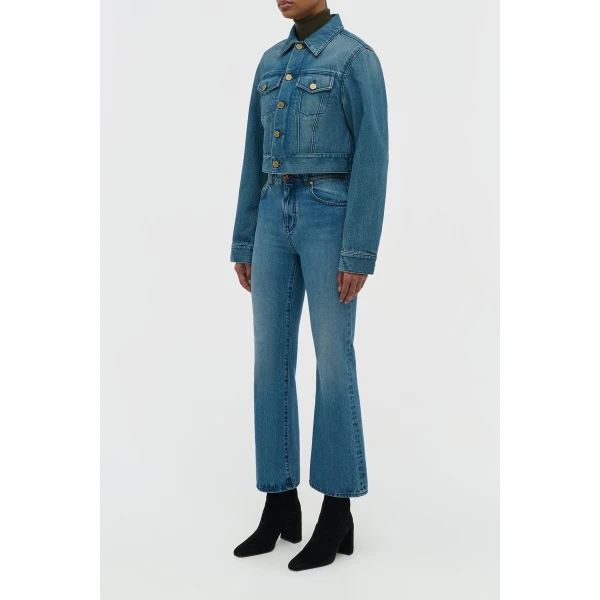Gabriela Hearst Ezra Bootcut Cropped Jean in Uruguayan Blue Recycled Cotton Denim, view 2