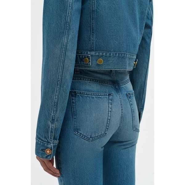 Gabriela Hearst Ezra Bootcut Cropped Jean in Uruguayan Blue Recycled Cotton Denim, view 4