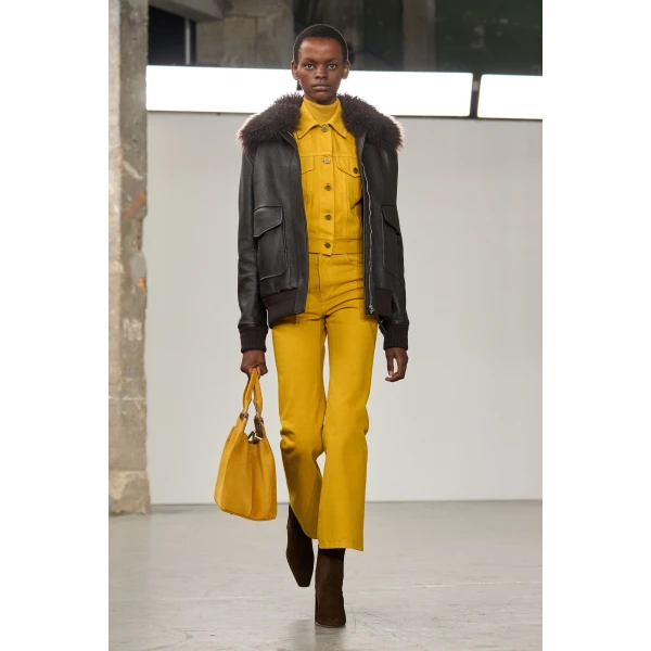 Gabriela Hearst Grant Jacket in Ebony Textured Leather and Shearling, view 6