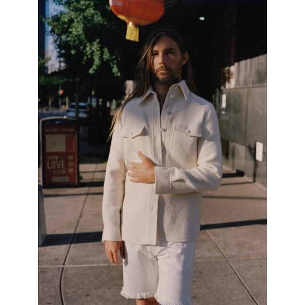 Gabriela Hearst John Austin Shirt in Ivory Double-Face Recycled Cashmere Felt, view 2