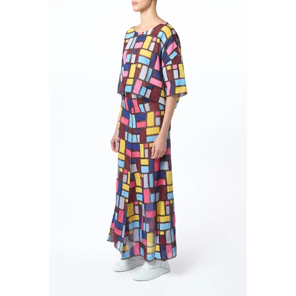 Gabriela Hearst Tatia Patchwork Embroidered Cropped Top in Aurora Multi Linen, view 2