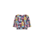 Gabriela Hearst Tatia Patchwork Embroidered Cropped Top in Aurora Multi Linen