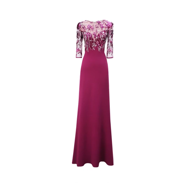 Gemy Maalouf 3/4 Sleeves Dress with Beaded Corset