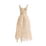 Gemy Maalouf 3D Floral Cage Midi Dress