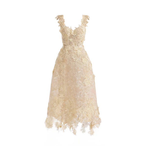 Gemy Maalouf 3D Floral Cage Midi Dress