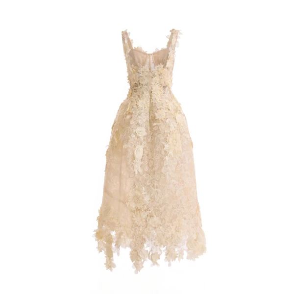 Gemy Maalouf 3D Floral Cage Midi Dress