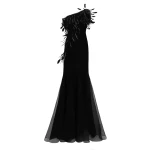 Gemy Maalouf Asymmetrical Feather Neckline Dress