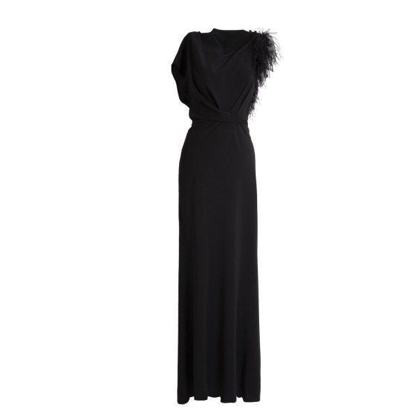 Gemy Maalouf Asymmetrical Feathered Crepe Dress