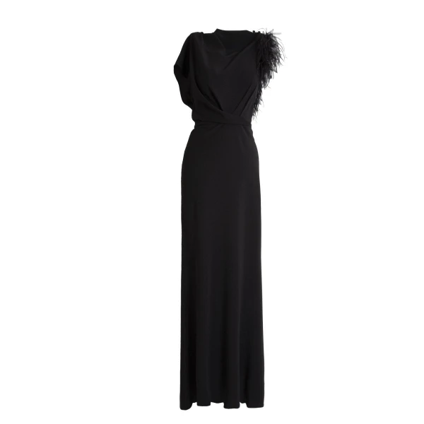 Gemy Maalouf Asymmetrical Feathered Crepe Dress