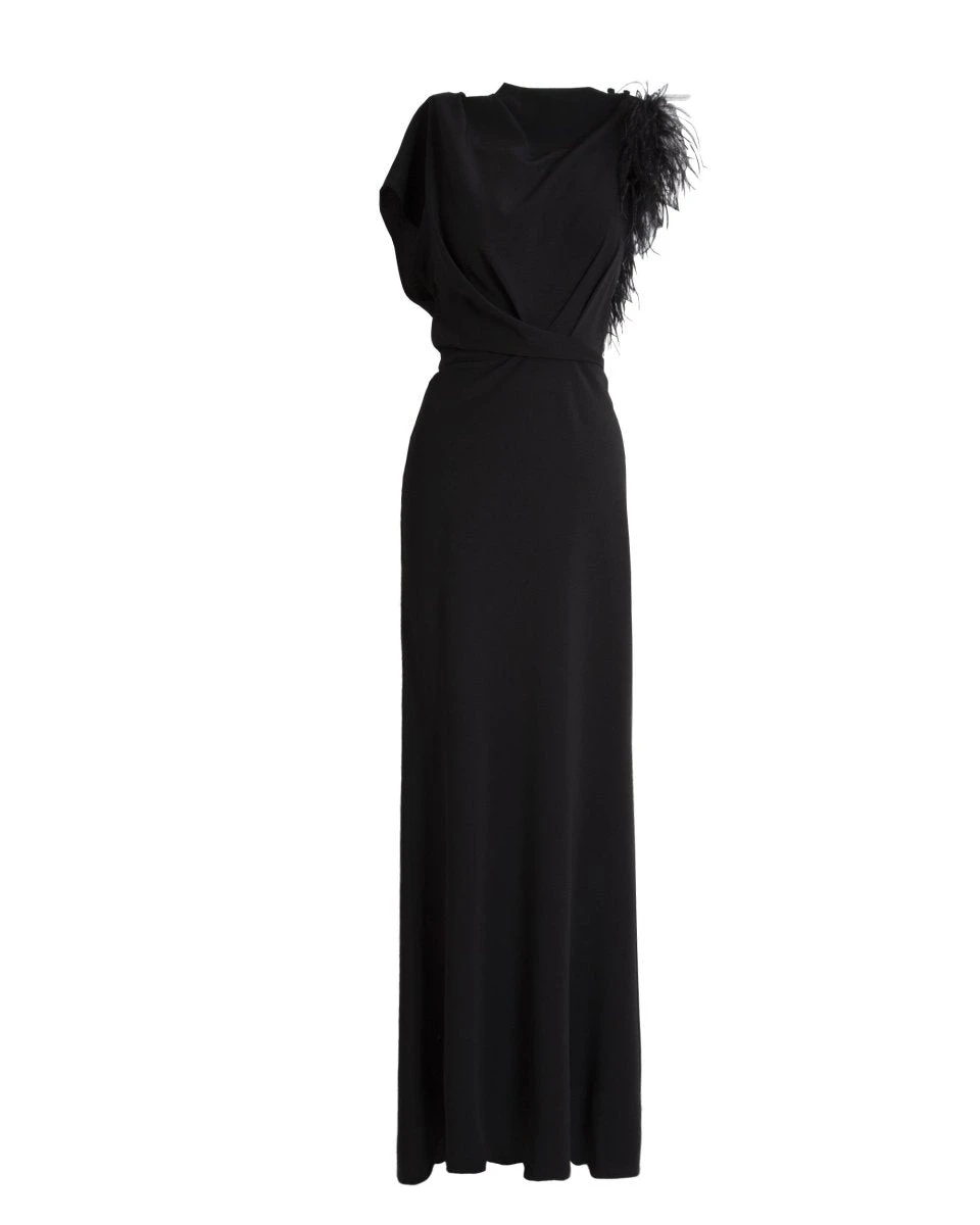 Gemy Maalouf Asymmetrical Feathered Crepe Dress Gemy Maalouf Asymmetrical Feathered Crepe Dress