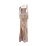 Gemy Maalouf Asymmetrical Neckline Beaded Dress