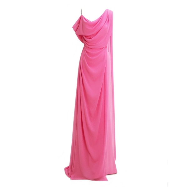 Gemy Maalouf Asymmetrical Neckline Candy Pink Dress