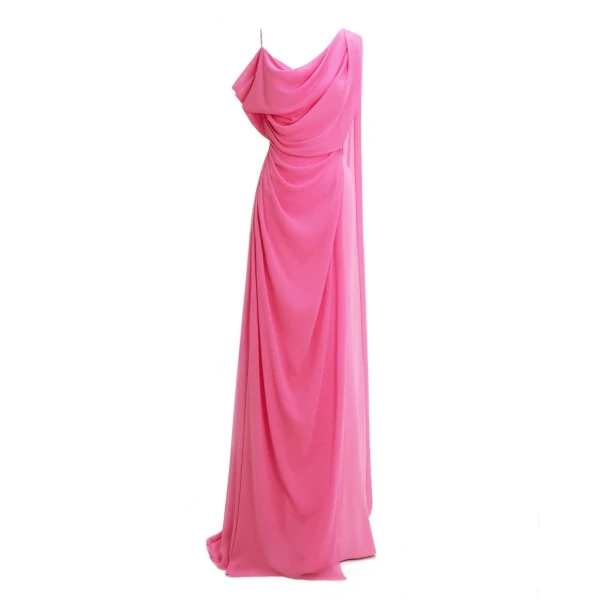 Gemy Maalouf Asymmetrical Neckline Candy Pink Dress