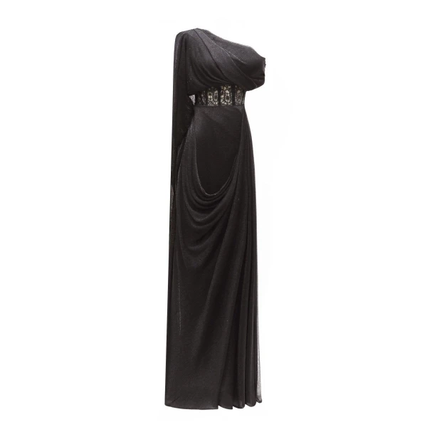 Gemy Maalouf Asymmetrical Neckline Draped Dress